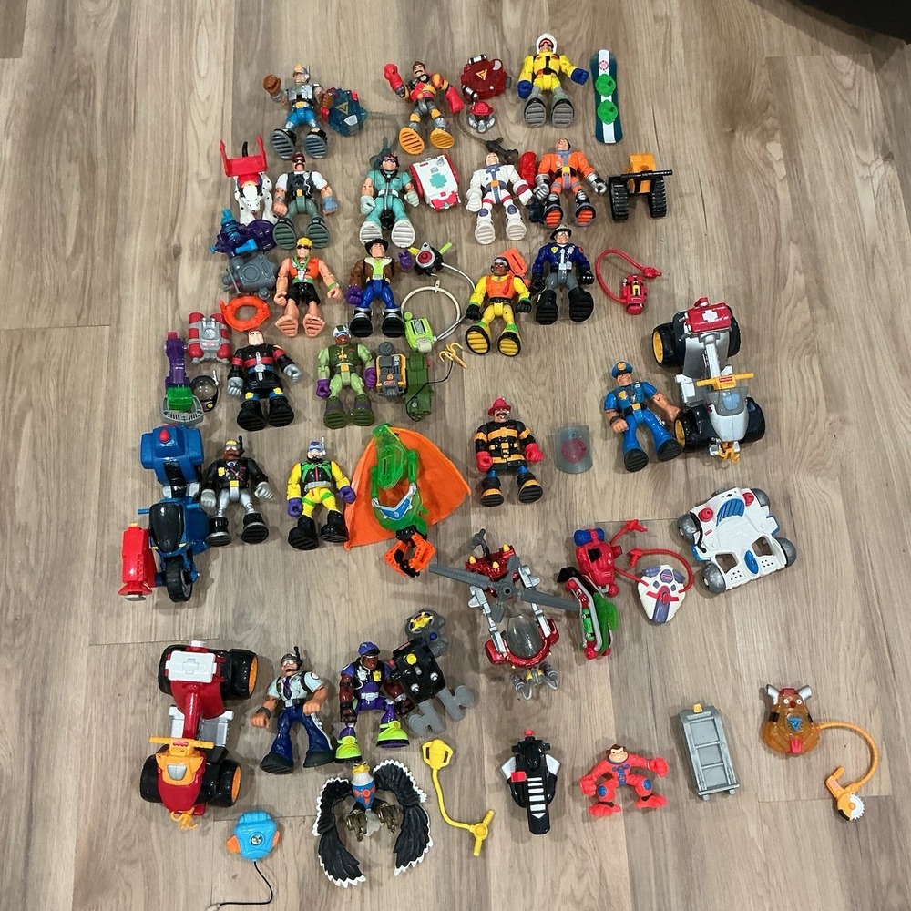Vtg‎ Fisher Price Rescue Heroes Figures Backpacks Vehicle Animals Lot 50+ Piece